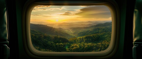 Looking Out An Airplane Window At Sunrise Or Sunset, Feeling A Sense Of Wonder And Peace