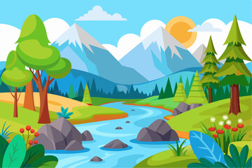 Obraz premium Tranquil Mountain River Scene with Lush Green Trees