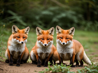 Fototapeta premium Cute foxes in nature