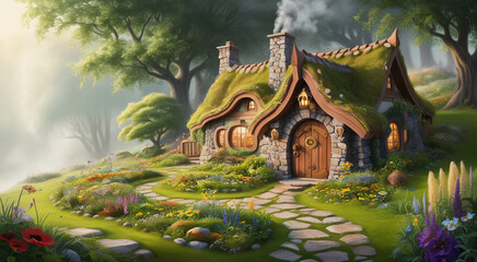 Fototapeta premium Beautiful illustrations and details of unique dwarf houses, AI generated
