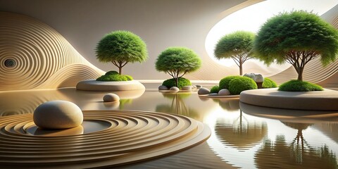 Obraz premium Zen Ziplock Sanctuary: Minimalist landscapes, soft earth tones, flowing water, organic shapes, serene atmosphere.