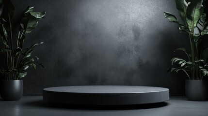 Modern Dark Grey Minimal Podium with Matte Finish and Soft Ambient Light on Neutral Background