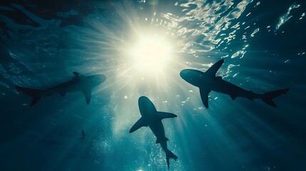 Obraz premium Silhouette of sharks