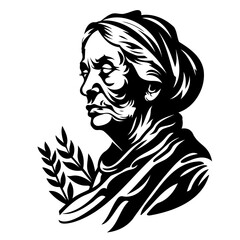 Side Profile of Elderly Woman in Detailed Line Art