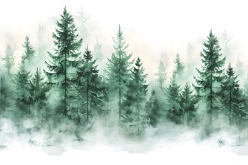 Misty forest in watercolor dreams.
