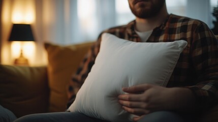 Obraz premium Man Relaxing on a Couch with a Pillow