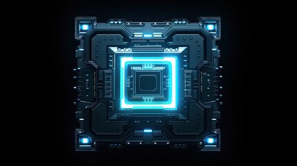 Fototapeta premium Circuit board microchips with blue backlight. Nanotechnology sustainable background.