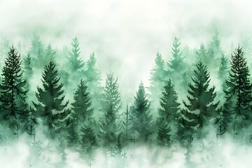 Fototapeta premium Misty forest in watercolor dreams.
