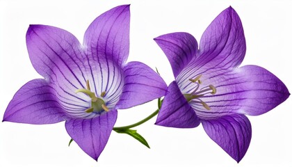 Macro of Campanula  Isolated Purple Bell Flower Heads on White Background"