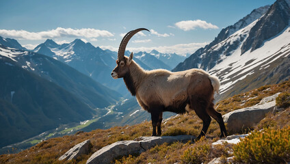Obraz premium Alpine Horned mammal with sure-footed grace conquers rocky alpine realm