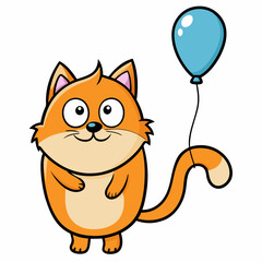 sticker design of Cat with a small balloon tied to its tail