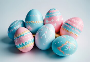 Easter color eggs over white background