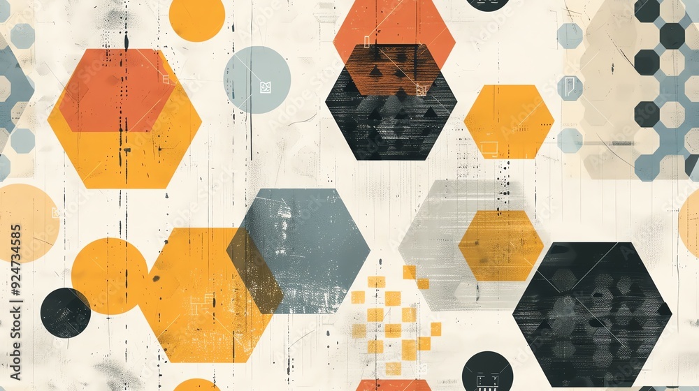 Wall mural seamless geometric pattern with bold hexagons and circles