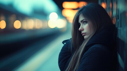 Contemplative Moment at Train Station