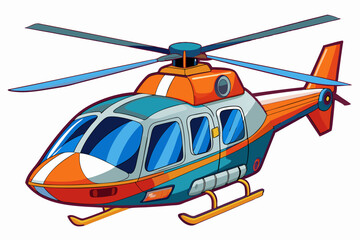 Cartoon Illustration of an Orange and Blue Helicopter
