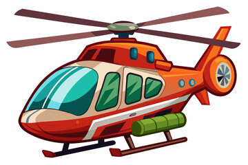 Cartoon Illustration of a Red and White Helicopter with a Green Fuel Tank