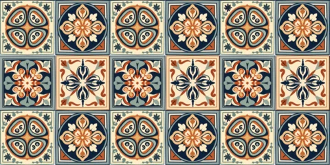 Rolgordijnen Portugal keramische tegels Portugal Lisabon Azulejos ornament texture design, moroccan arabesque style square shape ceramic tile, vector seamless pattern  © Tetiana Kasatkina
