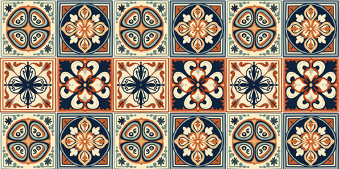 Ornament texture design, moroccan arabesque style, square shape Ceramic tile, vector seamless pattern