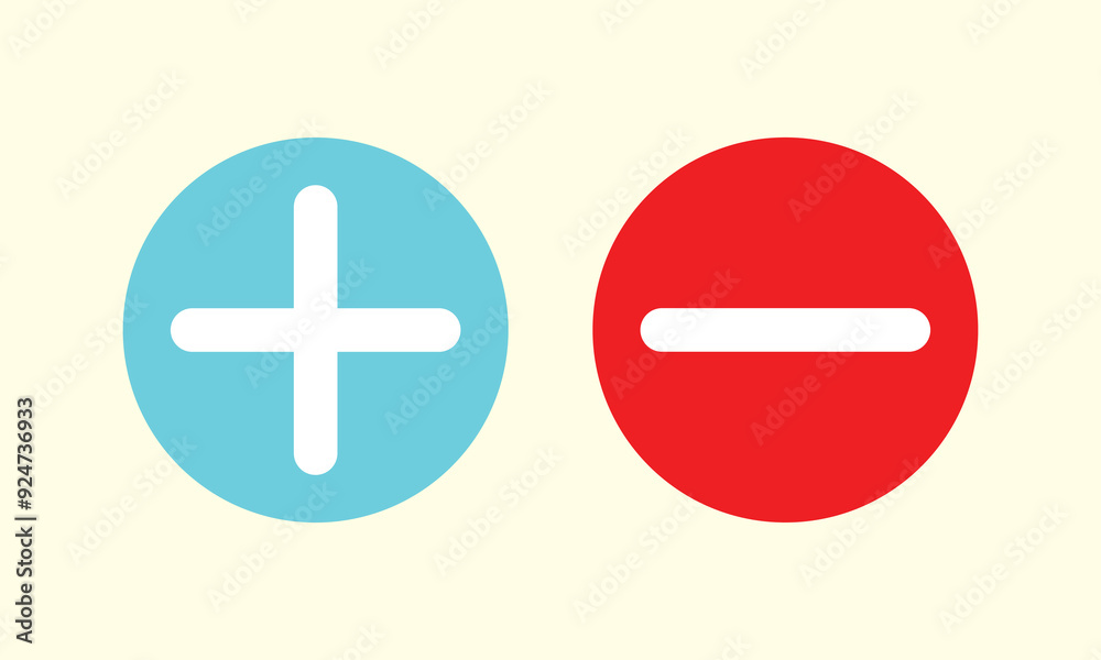 Poster plus- minus icon. subtract and add icon in color for web site and mobile app vector.