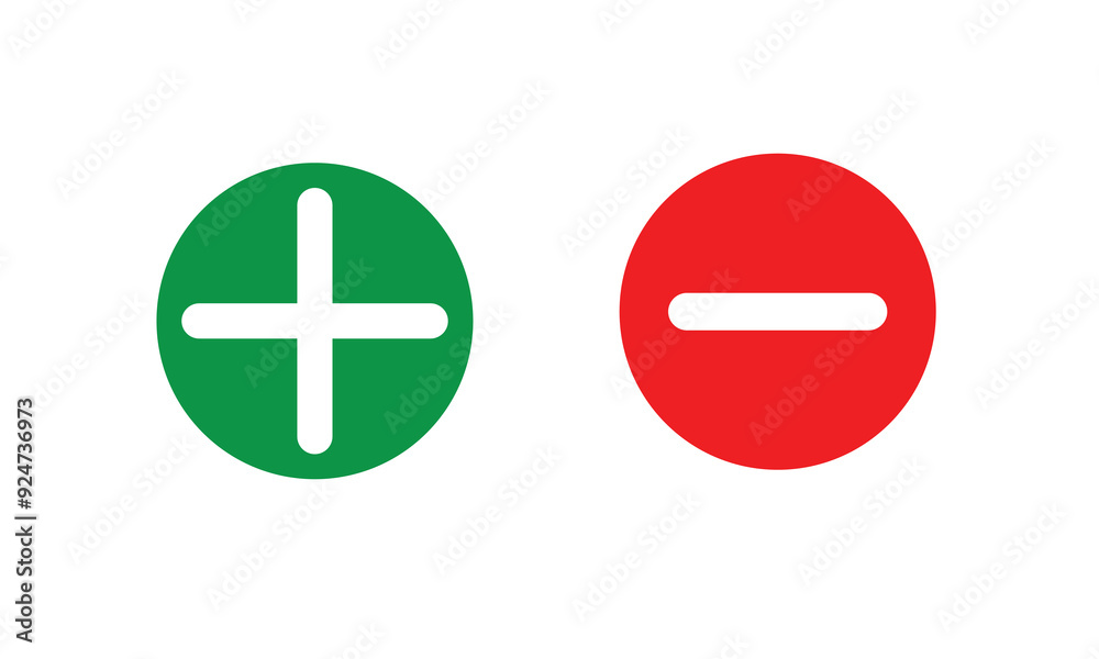 Poster plus- minus icon. subtract and add icon in color for web site and mobile app vector.