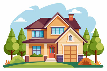 Two-Story House with Garage and Front Yard