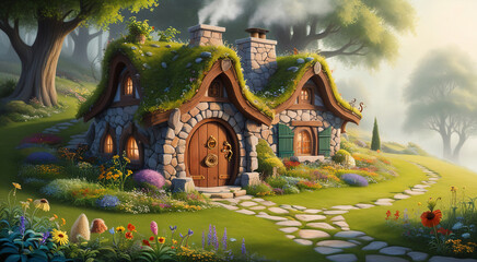 Obraz premium Beautiful illustrations and details of unique dwarf houses, AI generated