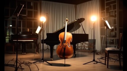 Fototapeta premium Cello and Piano in Concert Hall