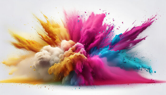 Farbexplosion auf weißem Hintergrund.