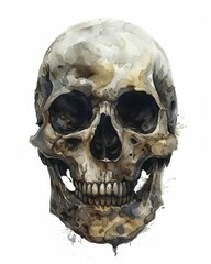 Obraz premium A spooky skeleton mask, Halloween face cover, watercolor illustration, isolated on white background