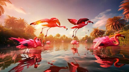 Flamingos in a Whimsical Wonderland Setting