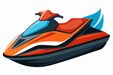 Naklejka premium Orange and black jet ski with blue wake