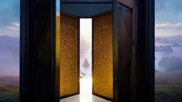 A door opens the view into a new geometric and colourful world.