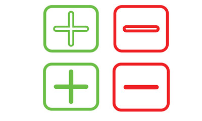 plus and minus icons set in green and red color. Calculator icon, you can use for commercial. 
