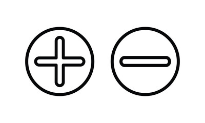 Obraz premium set of plus and minus symbols in circular and square shapes, positive and negative signs, vector black and white icons, geometric symbols for math, web, and UI design elements