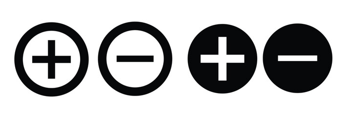 Obraz premium Round plus and minus icons set with different thicknesses. Vector. 