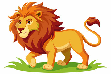 Fototapeta premium Cartoon Lion with a Red Mane Standing in Grass