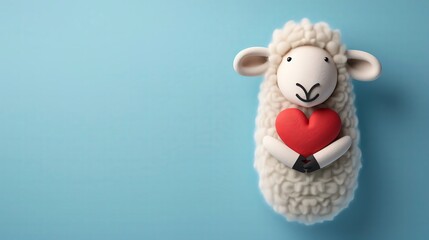 A cute sheep holding a red heart, symbolizing love and care, perfect for Valentine's Day or romantic themes.