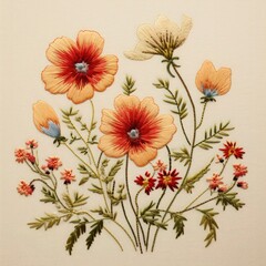 Delicate Floral Embroidery Art on Canvas