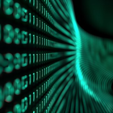 Abstract digital background with flowing binary code in vibrant green tones, representing technology and data concepts.
