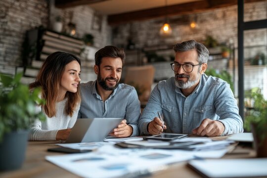 young couple is meeting with a financial planner, Generative AI