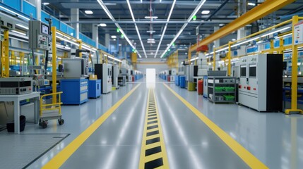 Obraz premium A modern, high-tech manufacturing factory with clean lines and advanced machinery, ready for production and industrial operations.