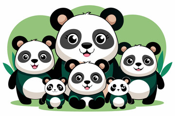 Obraz premium A Family of Five Cute Cartoon Pandas