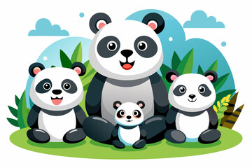 Obraz premium A Family of Four Adorable Pandas Sitting Together in a Lush Green Forest