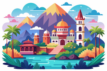 Majestic Architecture Amidst Lush Tropical Landscape