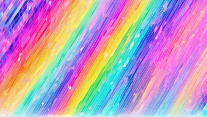 A spectrum of rainbow hues cascades diagonally across the image, with the colorful lights beautifully mirrored on the tranquil water below