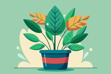 A potted plant with green and orange leaves