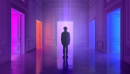 Hallway with vibrant lights.