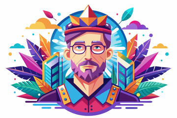 Colorful Abstract Portrait of a Man Wearing a Crown
