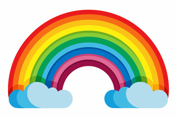 Colorful Rainbow with Two Clouds in a White Background