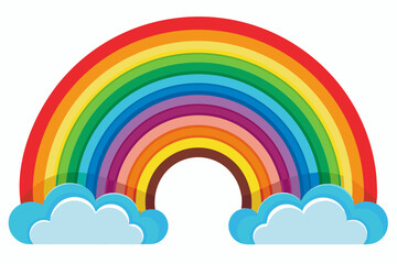 Colorful Rainbow Arch with Two Fluffy Clouds